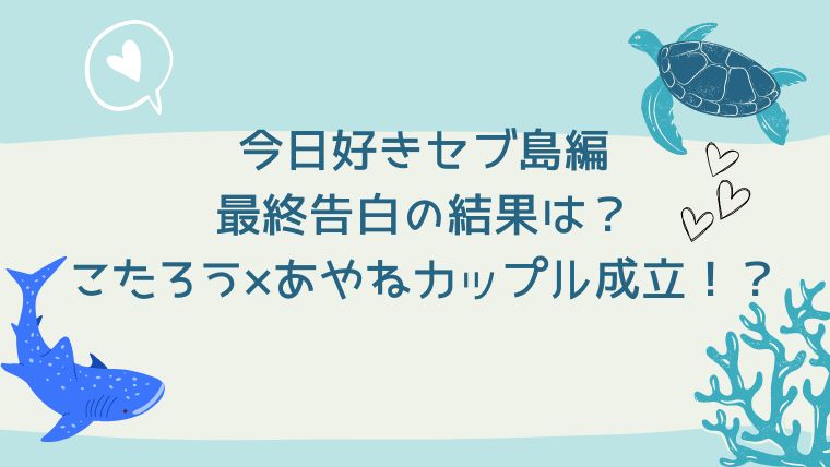 今日好きセブ島編最終告白の結果は？こたろう×あやねカップル成立！？